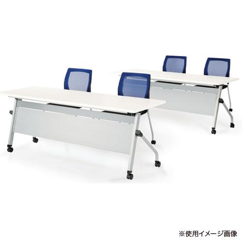 法人送料無料 フォールディングテーブル 幅1800×奥行600mm 幕板付き キャスター脚 棚付き ミーティングテーブル 会議テーブル オフィス 学校 会社 LCJ-1860Pの画像