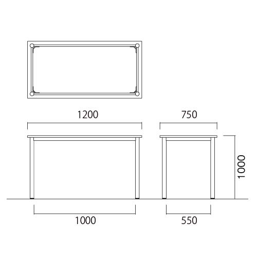 法人送料無料  会議テーブル 幅1200mm 奥行750mm 高さ1000mm 角型 ミーティングテーブル 会議室 ラウンジ 作業テーブル 事務所 休憩スペース STF-1275Kの画像