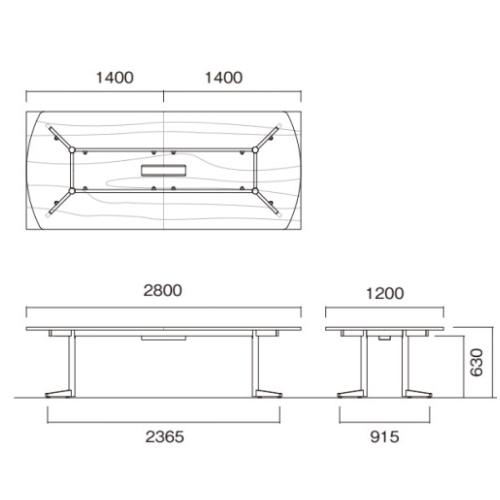 法人送料無料  会議用テーブル 幅2800×奥行1200mm ワイヤリングBOXタイプ 角型 ミーティングテーブル オフィステーブル 会議室 事務所 施設 USV-2812KWの画像