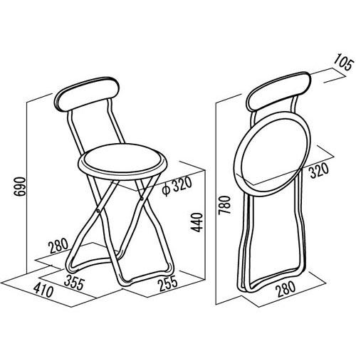 折りたたみ椅子 幅320×奥行410×高さ690mm ビニルシート ワークチェア フォールディングチェア 簡易チェア 肘なしチェア 背付き シンプル チェア HA-28｜lookit｜02