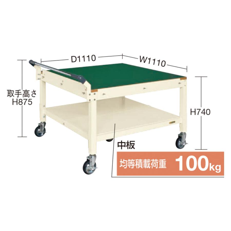 パレットサイズ移動作業台 サカエ 5輪車 サカエリューム天板 幅1110×奥行1110×高さ875mm 均等積載荷重400kg 本体アイボリー 天板グリーン 日本製 PLB-117FI_1