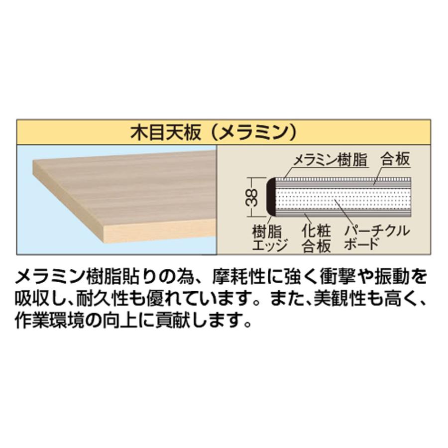 超重量作業台 サカエ Ｗタイプ ロッカー付 メラミン木目天板 幅1200×奥行800×高さ740mm 本体グリーン 天板木目調 均等耐荷重3000kg 作業テーブル 国産 WM-2F0B_1