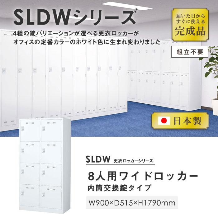 ロッカー 8人用ワイド 2列4段 内筒交換錠 スチールロッカー かぎ付き 更衣ロッカー スチール製 ホワイト スチールキャビネット オフィスロッカー 抗菌 SLDW-8W-Tの画像