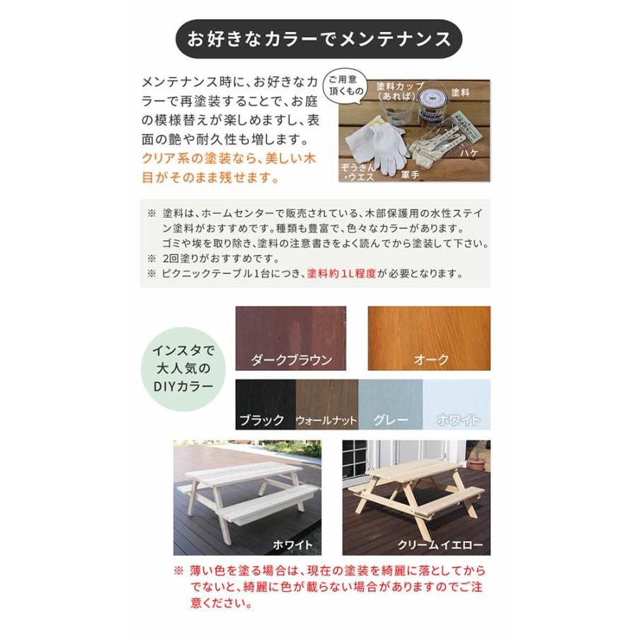 テーブルセット 幅1490×奥行1745×高さ700mm ピクニックテーブル ガーデンテーブル 木製ベンチ 公園 庭 ベランダ ガーデン 日本製 木製 おしゃれ KSPM-149BRN