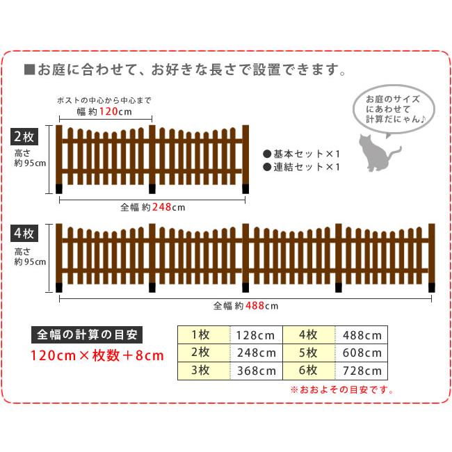 フェンス 平地4連結セット U型 ピケットフェンス ガーデンフェンス 木製フェンス ウッドフェンス 柵 屋外用 平地用 庭 ガーデン 天然木 シンプル SFPU1200-4HB_10