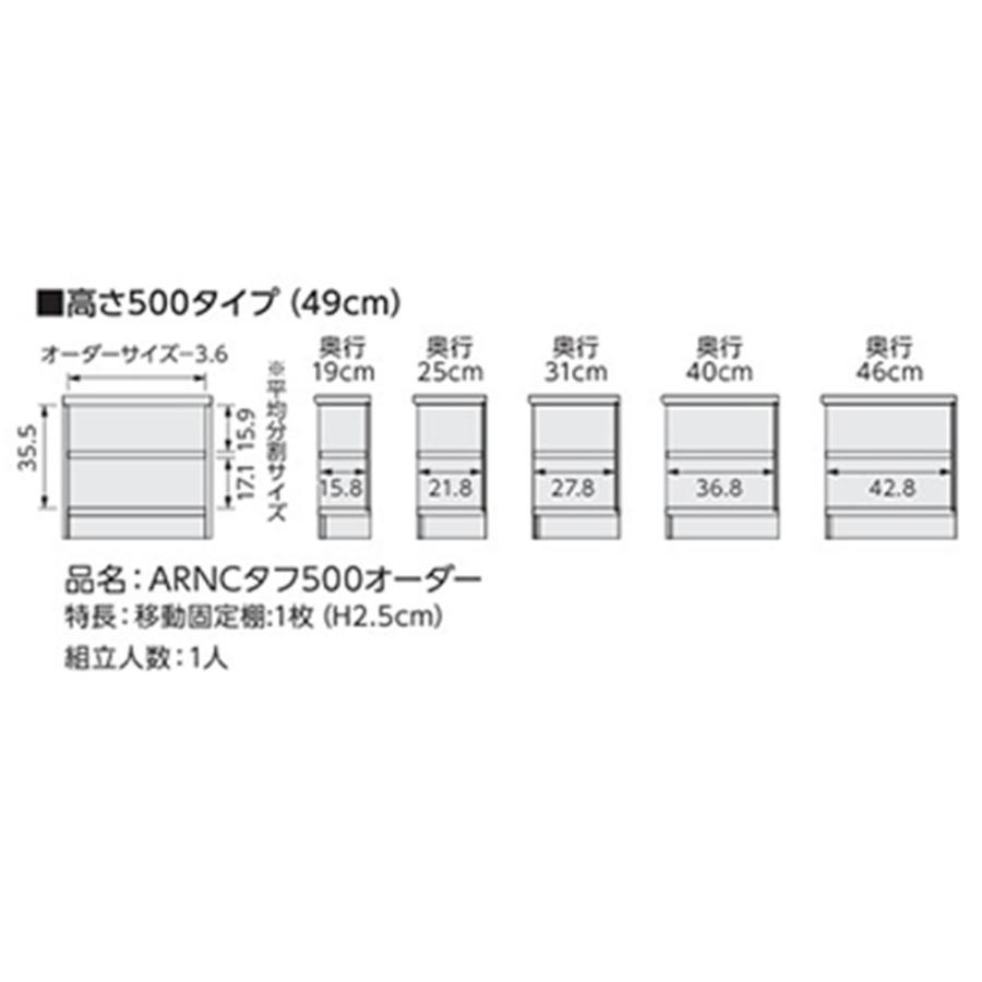 オーダー本棚 幅71-80×奥行19×高さ49cm タフ 書庫 書棚 オープン書庫 オフィス収納 キャビネット おしゃれ 北欧 オーダーメイド サイズオーダー T5071-80Sの画像