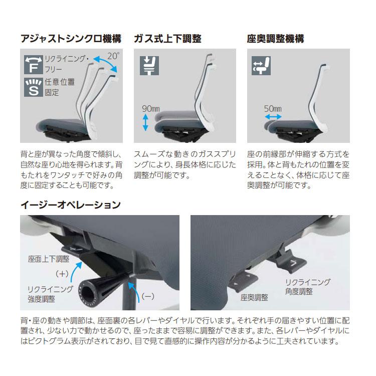 組立設置無料  内田洋行 セレッツァ オフィスチェア ホワイトフレーム ホワイト脚 ランバーサポート付 ヘッドレスト付 肘付 事務椅子 SA-740ML-WS 5-356-742_5