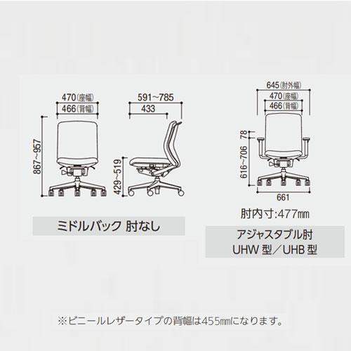 組立設置無料 内田洋行 クレネ オフィスチェア ミドルバック ブラックシェル アジャスタブル肘 ナイロンキャスター 布張り 日本製 KA-130BBA1 PA 5-377-131_3