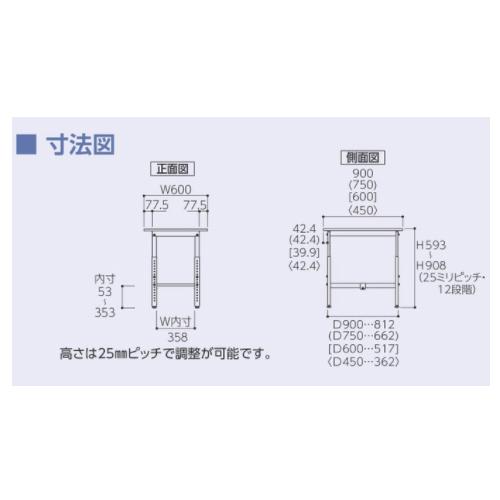 法人送料無料  作業台 山金工業 ヤマテック 昇降式 幅600×奥行600×高さ600〜900mm ワークテーブル 作業テーブル ワークデスク 作業机 SUPA-660-WWの画像