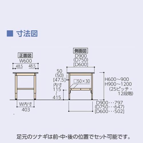 法人送料無料  作業台 山金工業 ヤマテック 幅600×奥行600×高さ600〜900mm ポリエステル天板 ワークテーブル 作業テーブル 作業場 工場 日本製 SWPA-660の画像