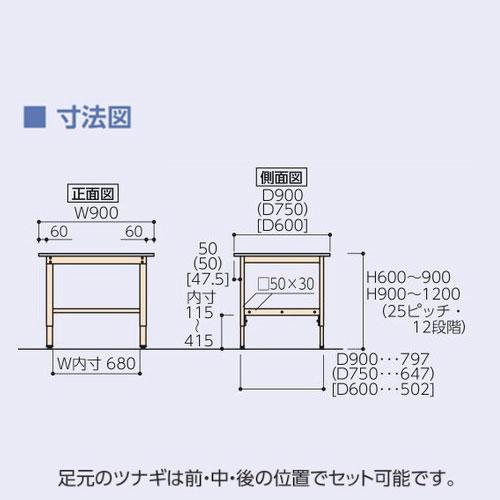 法人送料無料  作業台 山金工業 ヤマテック 幅900×奥行600×高さ600〜900mm ポリエステル天板 ワークテーブル 作業テーブル 作業場 工場 日本製 SWPA-960の画像