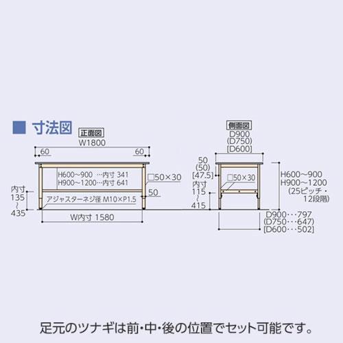 法人送料無料  作業台 山金工業 ヤマテック 幅1800×奥行750×高さ600〜900mm スチール天板 ワークテーブル 作業テーブル 机 作業場 工場 日本製 SWSA-1875の画像