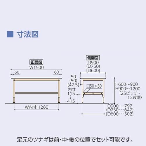 法人送料無料  作業台 山金工業 ヤマテック 幅1500×奥行750×高さ900〜1200mm スチール天板 ワークテーブル 作業テーブル 机 作業場 工場 日本製 SWSAH-1575の画像