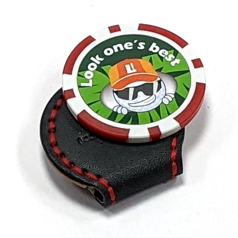 ゴルフ カジノマーカー付き マーカークリップ ギフトボックス入り セット ブラック マグネット式 マーカー台座  レザー 本革 手縫い 強力マグネット使用 | ブランド登録なし | 06