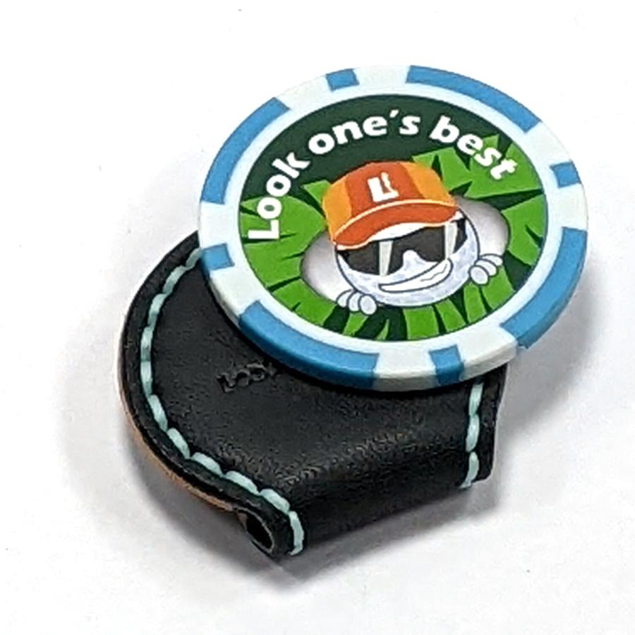 ゴルフ カジノマーカー付き マーカークリップ ギフトボックス入り セット ブラック マグネット式 マーカー台座  レザー 本革 手縫い 強力マグネット使用 | ブランド登録なし | 09