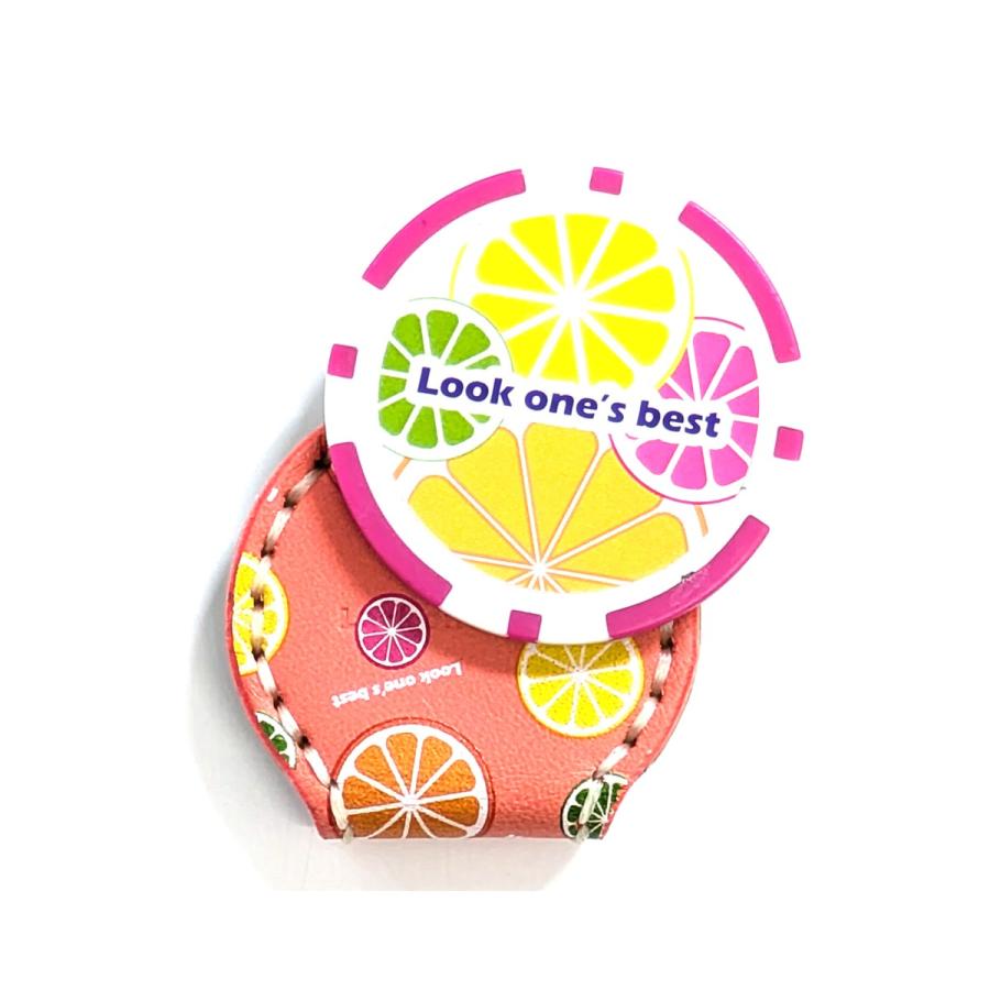 オリジナル フルーツ オレンジ柄 ゴルフ カジノマーカー クリップーセット マグネット式 マーカー台座  レザー 本革 手縫い おしゃれ 強力マグネット使用 | ブランド登録なし | 04