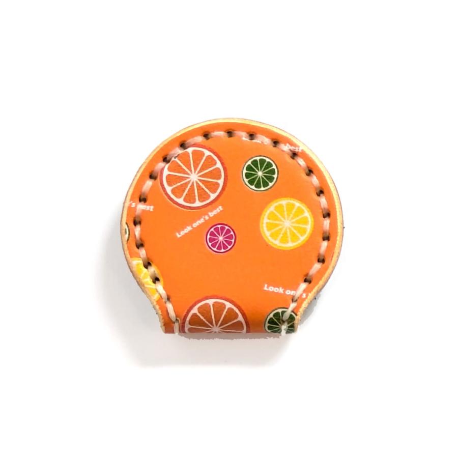 オリジナル フルーツ オレンジ柄 ゴルフ カジノマーカー クリップーセット マグネット式 マーカー台座  レザー 本革 手縫い おしゃれ 強力マグネット使用 | ブランド登録なし | 05