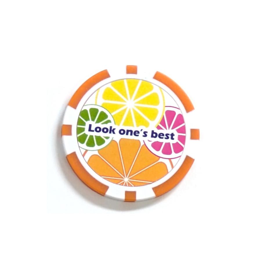 オリジナル フルーツ オレンジ柄 ゴルフ カジノマーカー クリップーセット マグネット式 マーカー台座  レザー 本革 手縫い おしゃれ 強力マグネット使用 | ブランド登録なし | 06