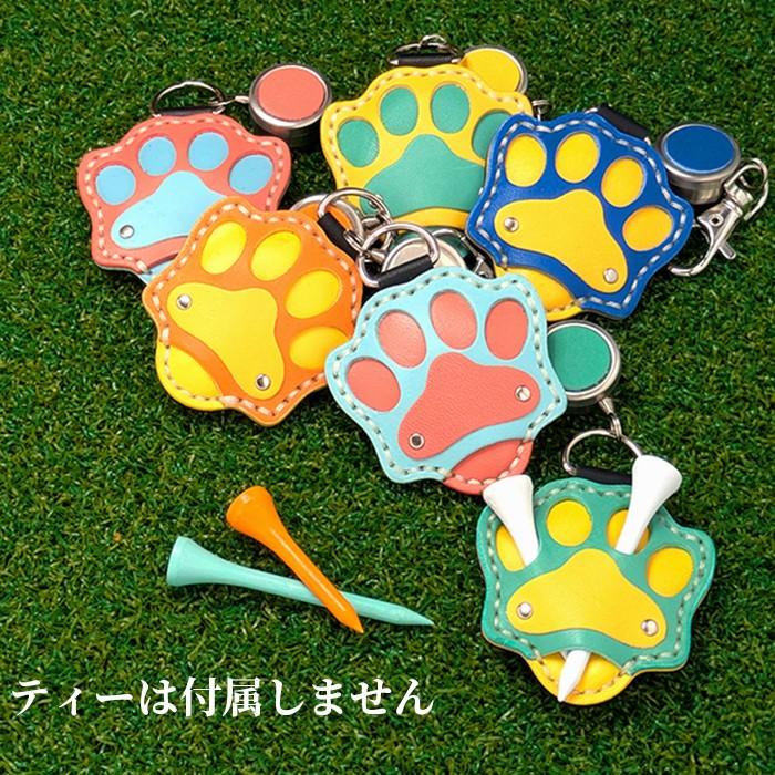 ティーホルダー 肉球型 本革 手縫い オリジナル 日本製 4本収納 リール付 ポケット内の汚れやティーの紛失破損防止  Dカンやベルトループに装着 送料無料 | ブランド登録なし