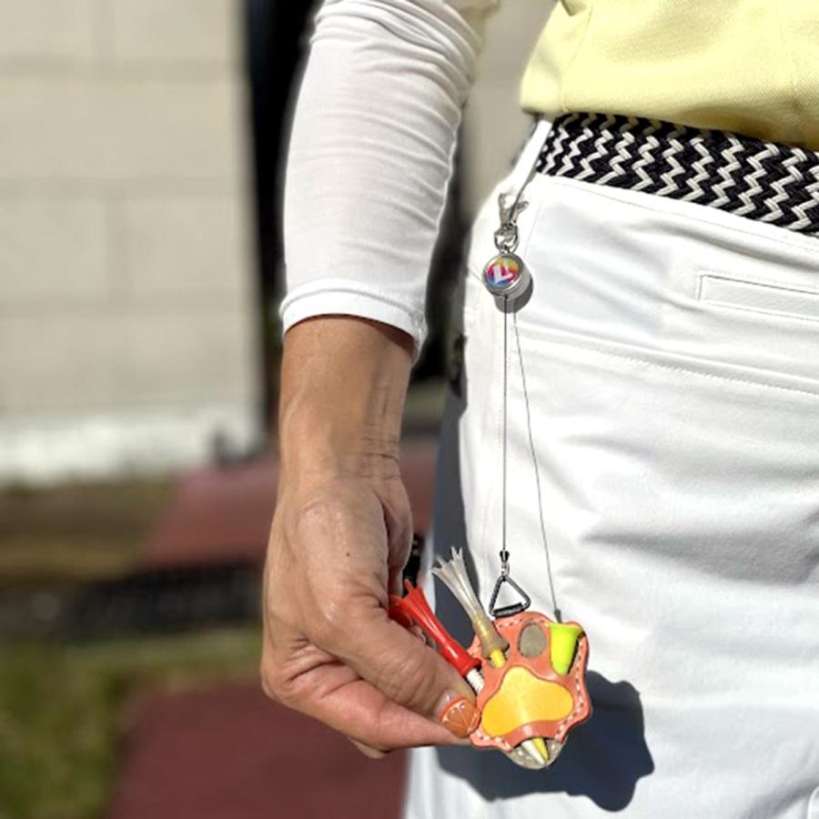 ティーホルダー 肉球型 本革 手縫い オリジナル 日本製 4本収納 リール付 ポケット内の汚れやティーの紛失破損防止  Dカンやベルトループに装着 送料無料 | ブランド登録なし | 09