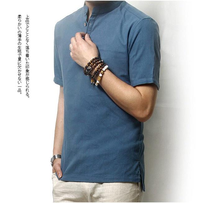 リネンシャツ メンズ 立ち襟 チャイナ風 綿麻 半袖 Tシャツ 無地 ナチュラル服 Llt024 Hosyu 通販 Yahoo ショッピング