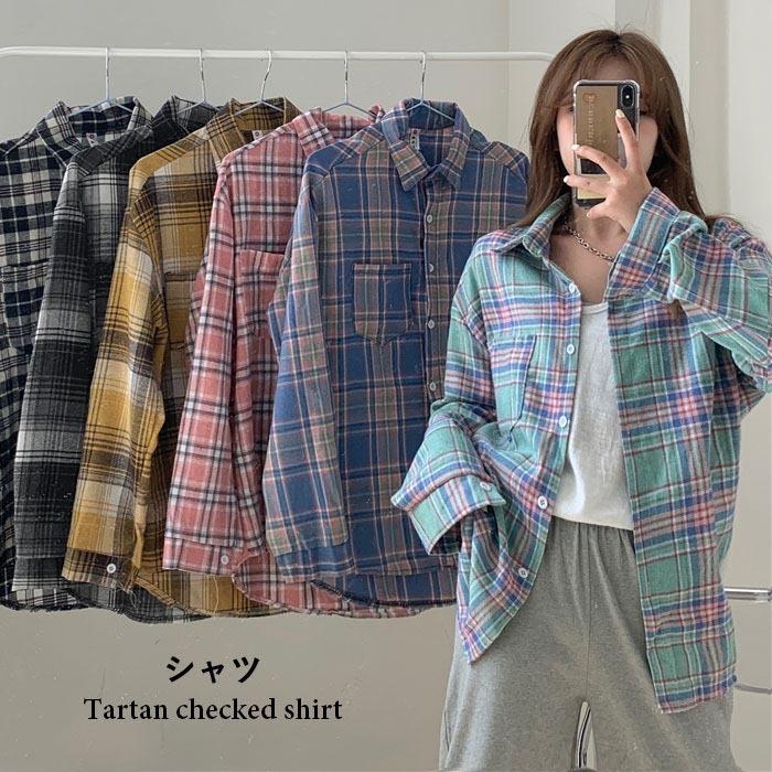 ネコポス送料無料 タータンチェック レディース シャツ チェックシャツ チェック柄 長袖 バストポケット 角襟 シャツアウター ゆったり ゆるシャツ Llyt7175 Hosyu 通販 Yahoo ショッピング