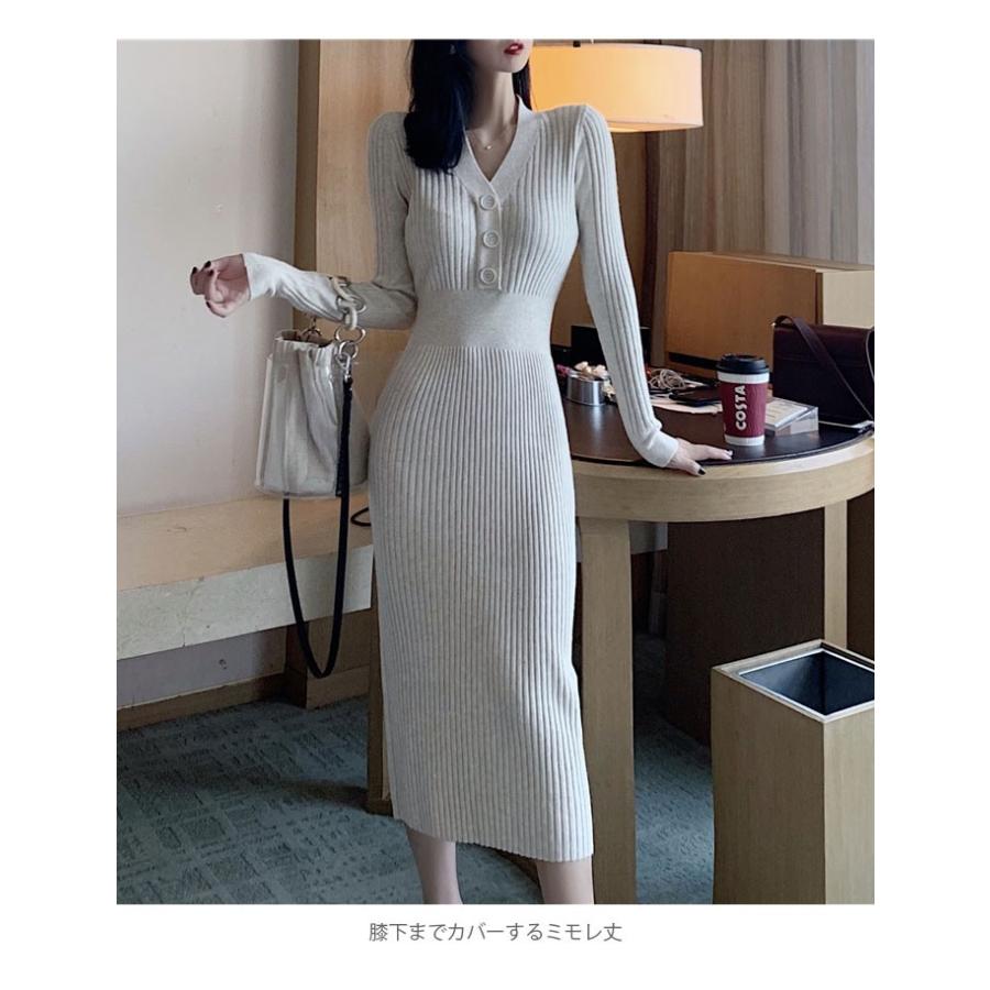 ニットワンピース レディース ワンピース ロングワンピース ミモレワンピース 長袖 Vネック リブニット ストレッチ インナーワンピース 秋冬 冬新作 Llyw59 Hosyu 通販 Yahoo ショッピング