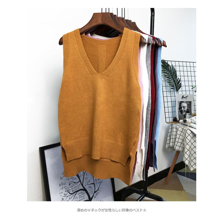 Vネック ニットベスト レディース 深vネック スリット入り ノースリーブ ロングベスト チュニック セーター 無地 重ね着 秋冬 贈り物 Lot7 Hosyu 通販 Yahoo ショッピング