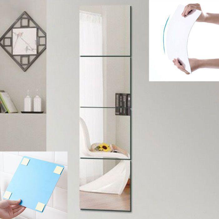 鏡 貼る 壁 全身 4枚セット 割れない鏡 ミラーシール 30cm角 アクリル