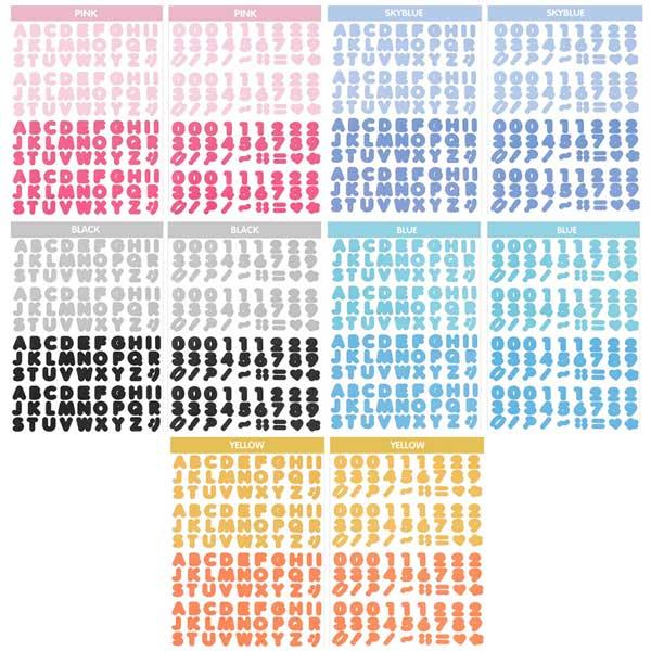 アルファベット シール 5色セット 数字 ステッカー 推し活 グッズ デコ