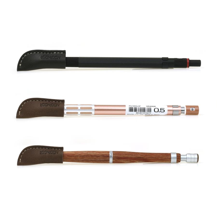 LOONLOON 鉛筆キャップ ブラウン 4個セット レザー ペンキャップ