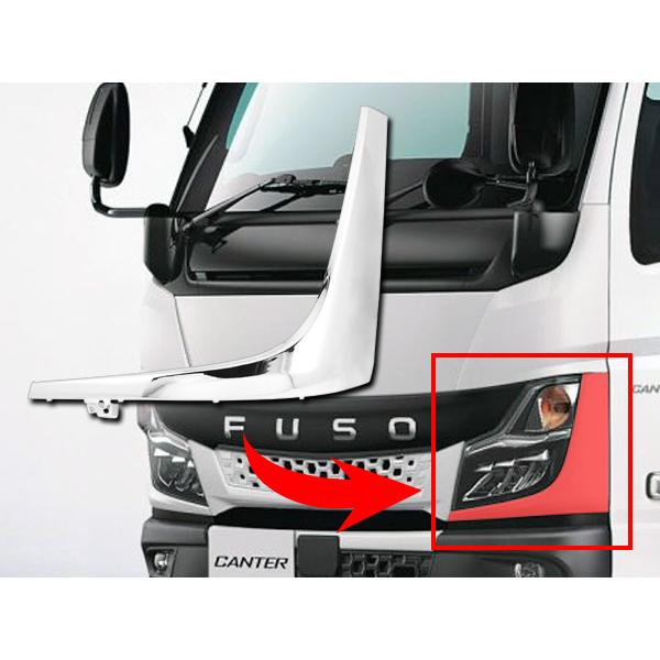 三菱 ふそう 20キャンター メッキ コーナーロア ヘッドライトパネル 左右セット ドレスアップ アンダーパネル パネル 外装 | canter | 05