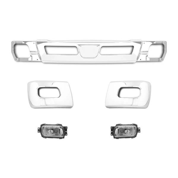 三菱 ブルーテックキャンター ワイドボディ メッキ フロントバンパー バンパーコーナー クリスタルフォグランプ 5点SET◇(SE60-2) | 三菱ふそう | 01