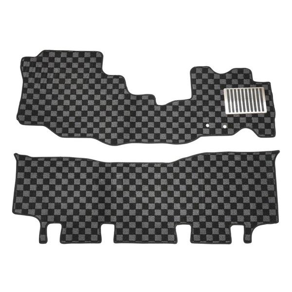 キャラバン NV350 E26 フロアマット チェック柄 ブラック/グレー カーペット フロント リア 運転席 助手席 後部座席 汚れ防止 | 日産 | 01