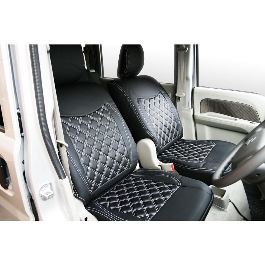 エブリイワゴン DA17W シートカバー レザー ダイヤカット ホワイトステッチ H27.2〜 1558 フロント リア 専用設計 難燃性 | エブリイワゴン | 02