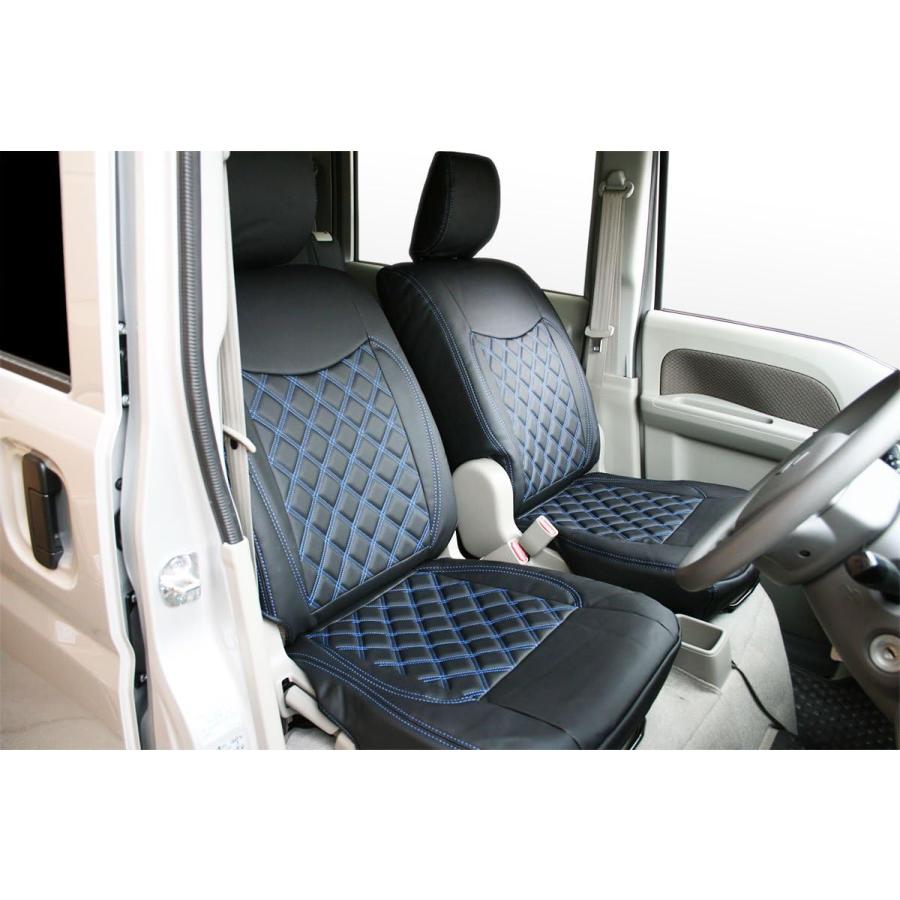 エブリイワゴン DA17W シートカバー レザー ダイヤカット ブルーステッチ H27.2〜 1558 フロント リア 専用設計 難燃性 | エブリイワゴン | 02