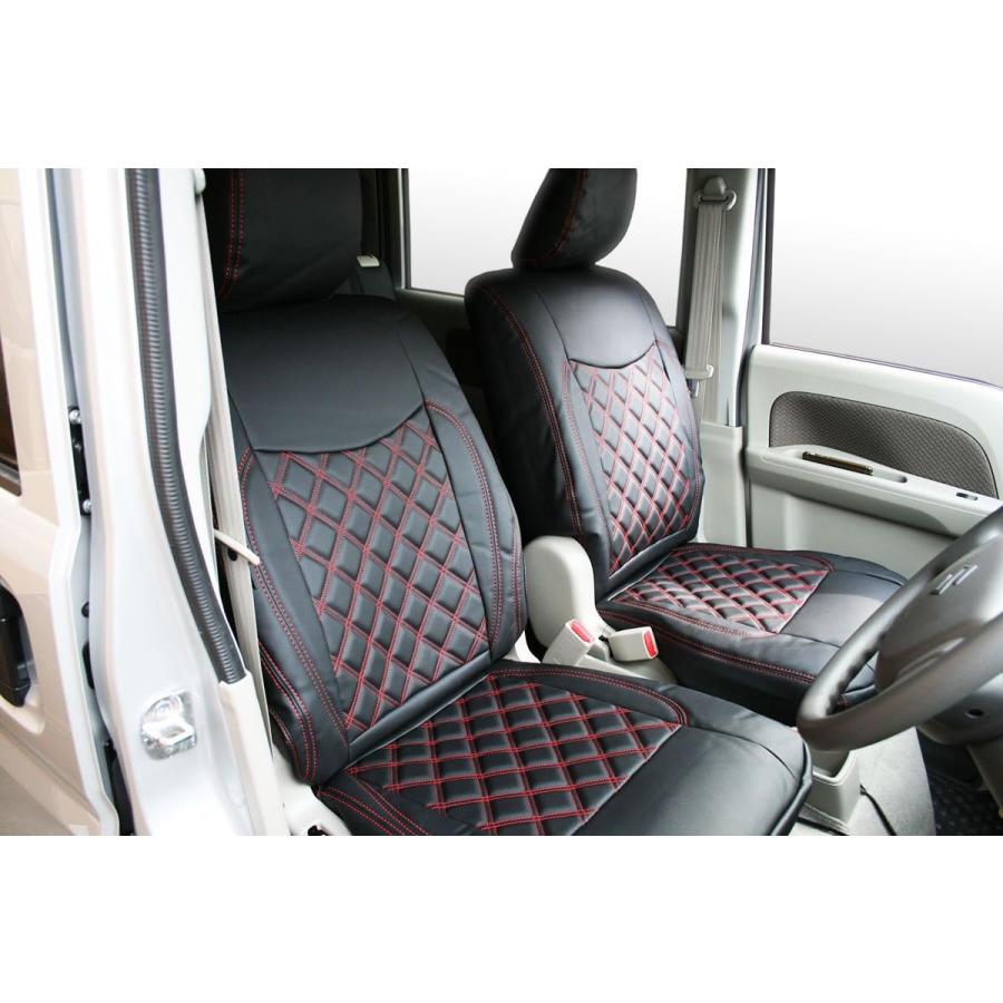 エブリイバン DA17V シートカバー レザー ダイヤカット レッドステッチ (ヘッドレスト分離型) H27.2〜 1557 フロント リア | エブリイワゴン | 02