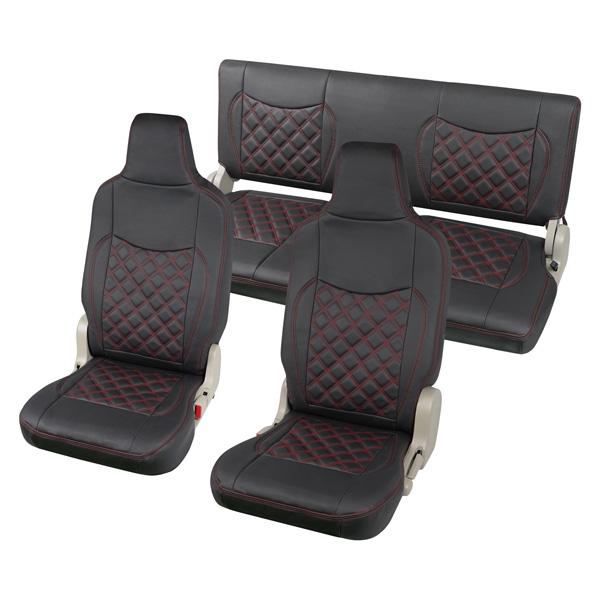 エブリイバン DA17V シートカバー レザー ダイヤカット レッドステッチ (ヘッドレスト一体型) H27.2〜 1707 フロント リア 専用設計 | エブリイワゴン | 02