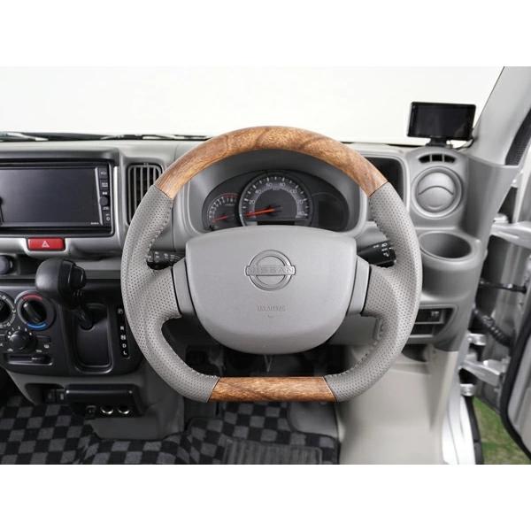 エブリイバン DA17V ナチュラルウッド調 ハンドル ステアリング ガングリップ D型 スズキ 専用設計 交換 木目 レザー パンチング | エブリイワゴン | 07