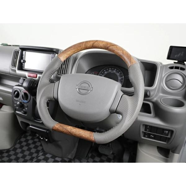 エブリイバン DA17V ナチュラルウッド調 ハンドル ステアリング ガングリップ D型 スズキ 専用設計 交換 木目 レザー パンチング | エブリイワゴン | 08