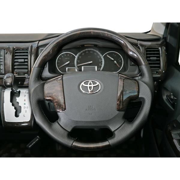 ハイエース 200系 4型 5型 ステアリングスイッチパネル 4P ダークプライム 黒木目マホガニー調 H25.12〜 ハンドル  標準 ワイド | ハイエース | 03