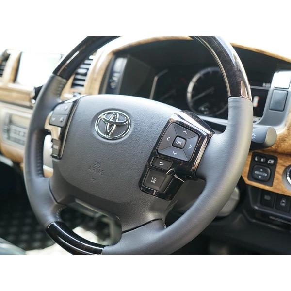 ハイエース 200系 ステアリング スイッチ パネル 6型 7型 ダークプライム2 黒木目マホガニー調 3P 現行 カバー ハンドル | ハイエース | 03