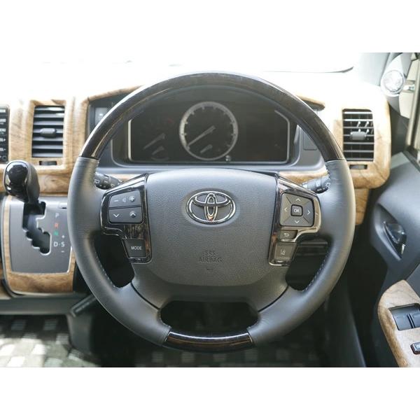 ハイエース 200系 ステアリング スイッチ パネル 6型 7型 ダークプライム2 黒木目マホガニー調 3P 現行 カバー ハンドル | ハイエース | 05