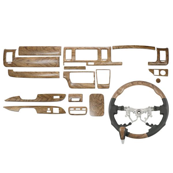 ハイエース 200系 4型 5型 6型 7型 標準ボディ用 インテリアパネル16P ガングリップ ステアリング シフトノブ セット ナチュラルウッド調 | ハイエース | 01