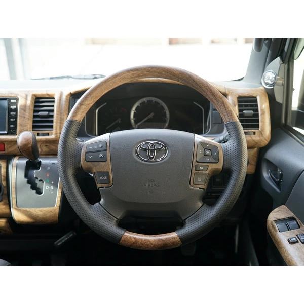 ハイエース 200系 6型 7型 ナチュラルウッド調 ステアリングスイッチパネル 3P 現行 カバー ハンドル インパネ 標準 ワイド |  | 03