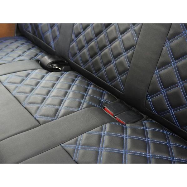 ハイエース シートカバー DX 200系 ブルーステッチ セカンド用 平成28年6月以降 後部座席 レザー ダイヤカット キルティング | ハイエース | 04