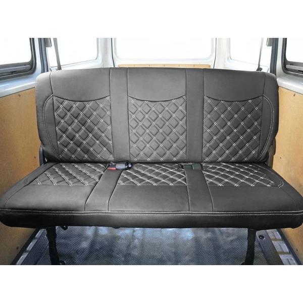 ハイエース シートカバー DX 200系 ホワイトステッチ セカンド用 平成28年6月以降 後部座席 レザー ダイヤカット キルティング | ハイエース | 03