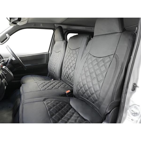 ハイエース シートカバー DX 200系 ブラックステッチ 9人乗り用 3列セット 平成28年6月以降 レザー キルティング ダイヤカット | ハイエース | 02