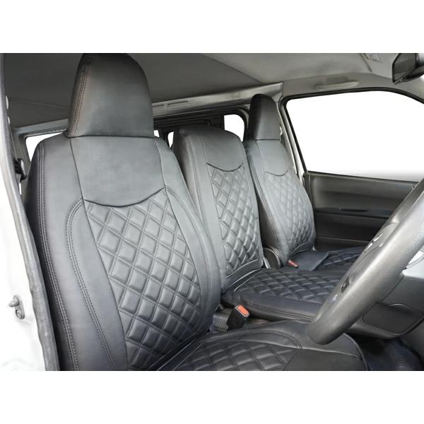 ハイエース シートカバー DX 200系 ブラックステッチ 9人乗り用 3列セット 平成28年6月以降 レザー キルティング ダイヤカット | ハイエース | 03