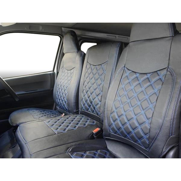 ハイエース シートカバー DX 200系 ブルーステッチ 9人乗り用 3列セット 平成28年6月以降 レザー キルティング ダイヤカット | ハイエース | 02